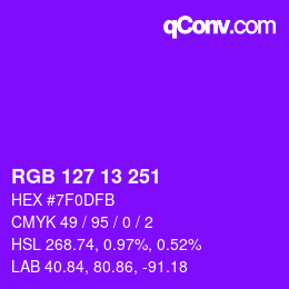 Color code: RGB 127 13 251 | qconv.com
