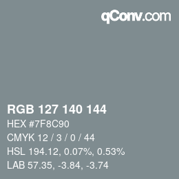 颜色代码: RGB 127 140 144 | qconv.com