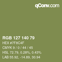 Color code: RGB 127 140 79 | qconv.com