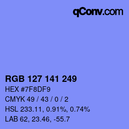 Color code: RGB 127 141 249 | qconv.com