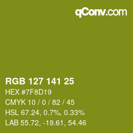 Color code: RGB 127 141 25 | qconv.com