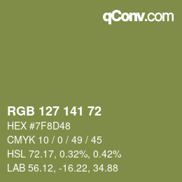 Color code: RGB 127 141 72 | qconv.com