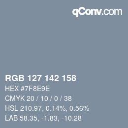 Color code: RGB 127 142 158 | qconv.com