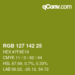 Color code: RGB 127 142 25 | qconv.com