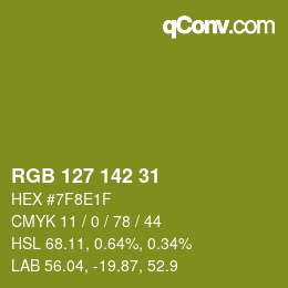 Color code: RGB 127 142 31 | qconv.com