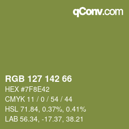 Color code: RGB 127 142 66 | qconv.com