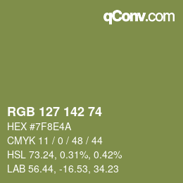 Color code: RGB 127 142 74 | qconv.com