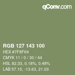 Color code: RGB 127 143 100 | qconv.com