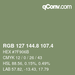 カラーコード: RGB 127 144.8 107.4 | qconv.com