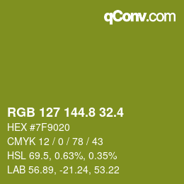カラーコード: RGB 127 144.8 32.4 | qconv.com
