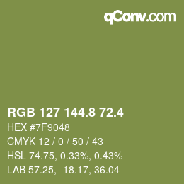 カラーコード: RGB 127 144.8 72.4 | qconv.com