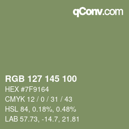 Color code: RGB 127 145 100 | qconv.com