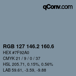 カラーコード: RGB 127 146.2 160.6 | qconv.com