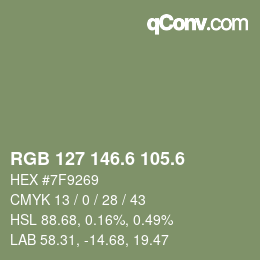 カラーコード: RGB 127 146.6 105.6 | qconv.com
