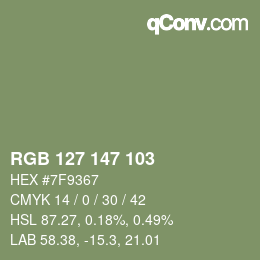 Color code: RGB 127 147 103 | qconv.com