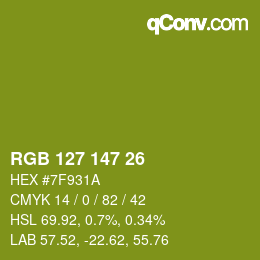 Color code: RGB 127 147 26 | qconv.com