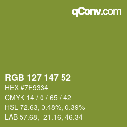 Color code: RGB 127 147 52 | qconv.com