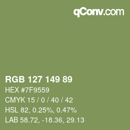 Color code: RGB 127 149 89 | qconv.com