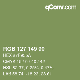 Color code: RGB 127 149 90 | qconv.com