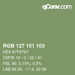 Color code: RGB 127 151 103 | qconv.com