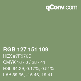 Color code: RGB 127 151 109 | qconv.com