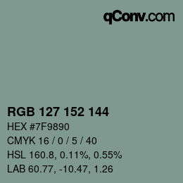 颜色代码: RGB 127 152 144 | qconv.com