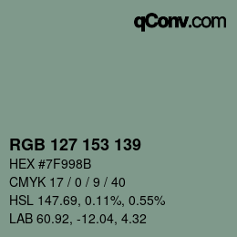颜色代码: RGB 127 153 139 | qconv.com