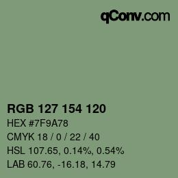 Color code: RGB 127 154 120 | qconv.com