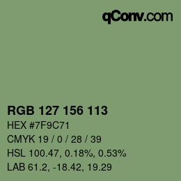 Color code: RGB 127 156 113 | qconv.com