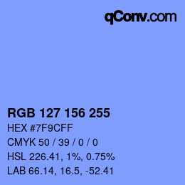 Color code: RGB 127 156 255 | qconv.com