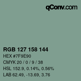 颜色代码: RGB 127 158 144 | qconv.com