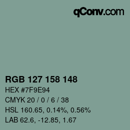 カラーコード: RGB 127 158 148 | qconv.com