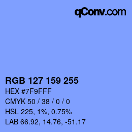 Color code: RGB 127 159 255 | qconv.com