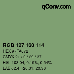 Color code: RGB 127 160 114 | qconv.com