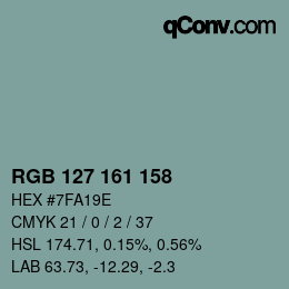 カラーコード: RGB 127 161 158 | qconv.com