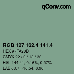 カラーコード: RGB 127 162.4 141.4 | qconv.com