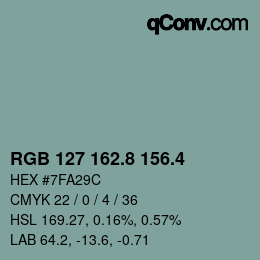 カラーコード: RGB 127 162.8 156.4 | qconv.com