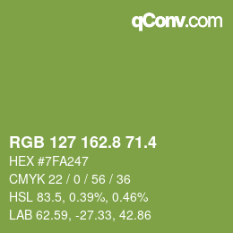 カラーコード: RGB 127 162.8 71.4 | qconv.com