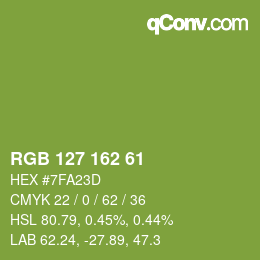 Color code: RGB 127 162 61 | qconv.com