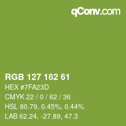 Color code: RGB 127 162 61 | qconv.com