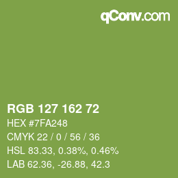 Color code: RGB 127 162 72 | qconv.com