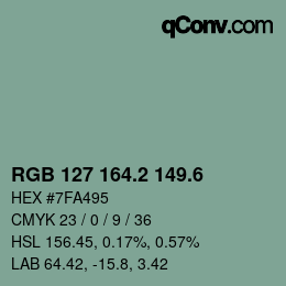 カラーコード: RGB 127 164.2 149.6 | qconv.com