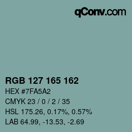 Color code: RGB 127 165 162 | qconv.com