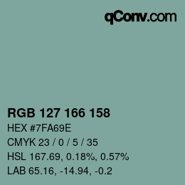 颜色代码: RGB 127 166 158 | qconv.com