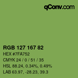 Color code: RGB 127 167 82 | qconv.com