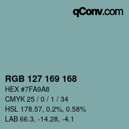 Color code: RGB 127 169 168 | qconv.com
