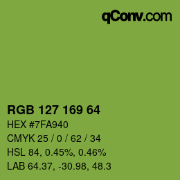 Color code: RGB 127 169 64 | qconv.com