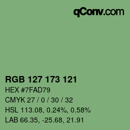 Color code: RGB 127 173 121 | qconv.com