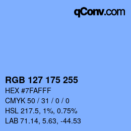 颜色代码: RGB 127 175 255 | qconv.com