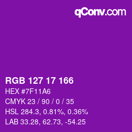 颜色代码: RGB 127 17 166 | qconv.com